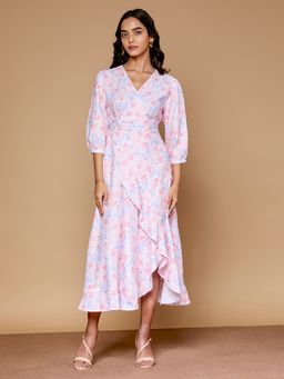 SAAKI - Painterly Floral Printed White Dress