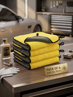 YELONA - Yellow Microfiber Car Cleaning Towel (Pack of 4)