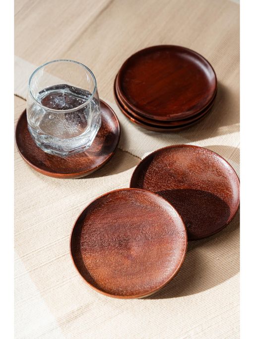 SG Home Wooden Coasters Walnut Finish (Pack of 6)