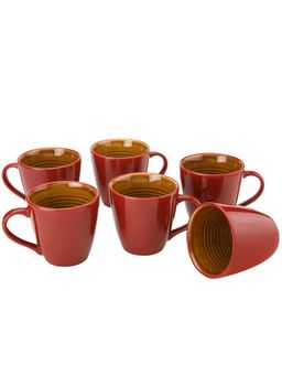 BODHI HOUSE - Handcrafted Ceramic Coffee Mug (350 Ml) Burgundy (Pack of 6)