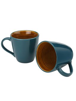 BODHI HOUSE - Handcrafted Ceramic Coffee Mug (350 Ml) Cyan (Pack of 2)
