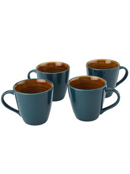 BODHI HOUSE - Handcrafted Ceramic Coffee Mug (350 Ml) Cyan (Pack of 4)