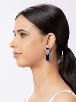 Niscka - Silver Oxidised Dark Blue Stone Earrings