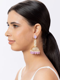 Niscka - Purple Stone Gold Plated Long Earrings with Pearl