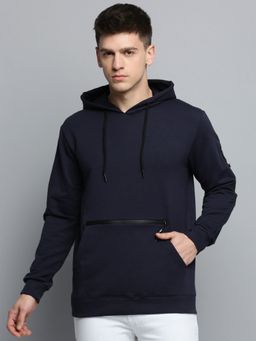 SHOWOFF - Mens Hooded Solid Navy Blue Pullover Sweatshirt