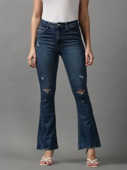 SHOWOFFFF - Womens Mildly Distressed Bootcut Blue Denim Jeans