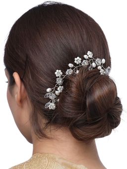Yellow Chimes - Women White Floral Wedding Hair Vines-Comb Pin Tiara