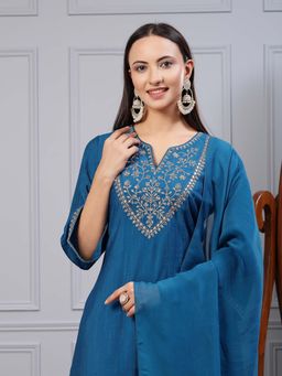 Nayam by lakshita - Solid Embroidered Straight Kurta and pant with Dupatta (Set of 3)