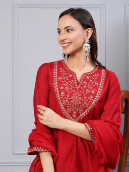 Nayam by lakshita - Solid Embroidered Straight Kurta with Dupatta for Women (Set of 3)