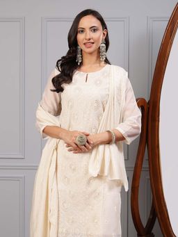 Nayam by lakshita - Solid Embroidered Straight Kurta and Palazzo with Dupatta (Set of 3)