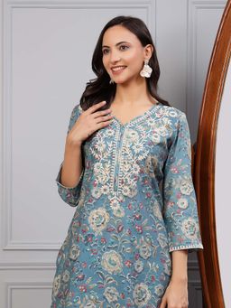 Nayam by lakshita - Floral Printed Modal Chanderi Straight Kurta and Palazzo (Set of 2)