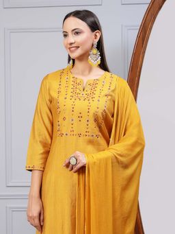 Nayam by lakshita - Solid Embroidered Straight Kurta and Pant with Dupatta (Set of 3)