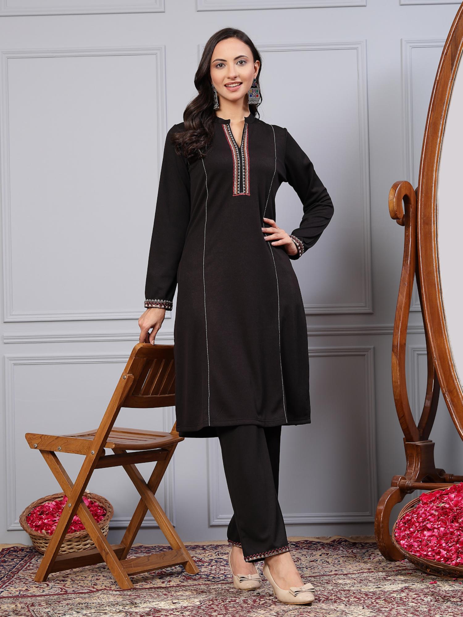 Buy Nayam by lakshita Solid Embroidered Woolen Kurta and Palazzo