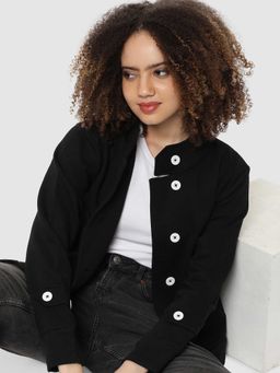 Campus Sutra - Womens Black Solid Cotton Jacket