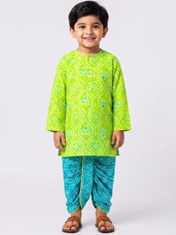 Campana - Green Printed Cotton Regular Kurta and Dhoti