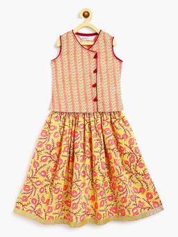 Campana - Yellow Floral Cotton Flared Choli and Lehenga
