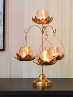 At Home by Nilkamal - Lotus Hanging Candle Stand (Gold)