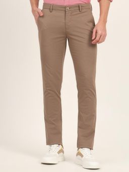 JadeBlue - Men Brown Cotton Blend Solid Super Slim Fit Trouser