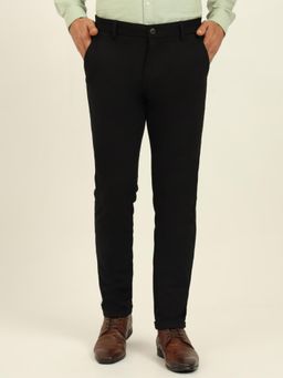 JadeBlue - Men Black Cotton Blend Solid Slim Fit Trouser