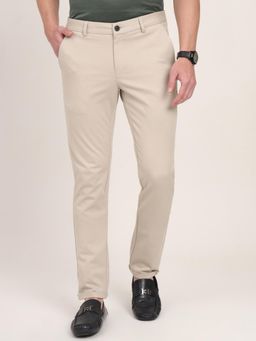 JadeBlue - Men Khaki Rayon Blend Solid Slim Fit Trouser