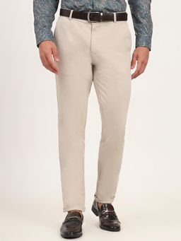JadeBlue - Men Beige Rayon Blend Solid Slim Fit Trouser
