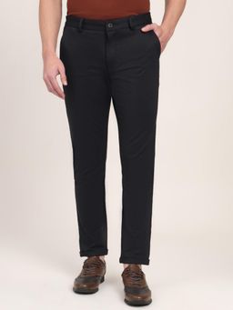 JadeBlue - Men Black Rayon Blend Solid Slim Fit Trouser