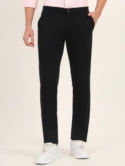 JadeBlue - Men Black Cotton Blend Solid Super Slim Fit Trouser