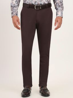 JadeBlue - Men Brown Rayon Blend Solid Slim Fit Trouser