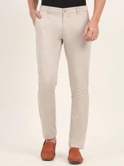 JadeBlue - Men Grey Cotton Blend Solid Super Slim Fit Trouser