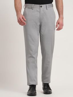 JadeBlue - Men Grey Cotton Blend Solid Slim Fit Trouser