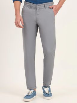 JadeBlue - Men Grey Cotton Blend Solid Slim Fit Trouser