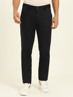 JadeBlue - Men Black Cotton Blend Solid Slim Fit Trouser