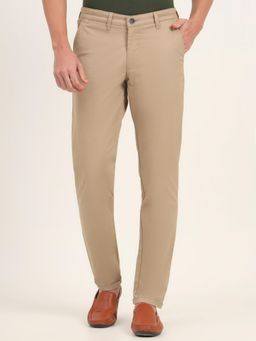 JadeBlue - Men Khaki Cotton Blend Solid Slim Fit Trouser