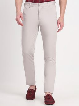 JadeBlue - Men Grey Cotton Blend Solid Slim Fit Trouser