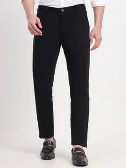 JadeBlue - Men Black Cotton Blend Solid Slim Fit Trouser