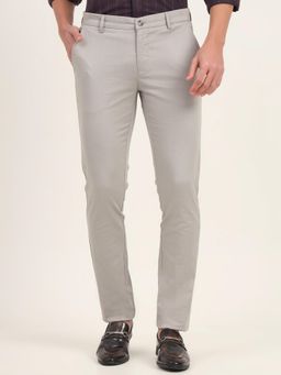 JadeBlue - Men Grey Cotton Blend Solid Super Slim Fit Trouser