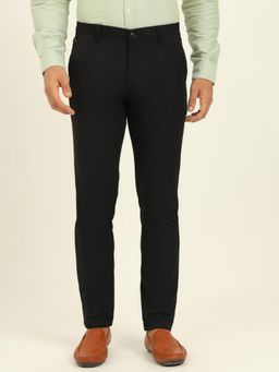 JadeBlue - Men Black Cotton Blend Solid Slim Fit Trouser