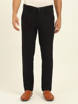JadeBlue - Men Black Cotton Blend Solid Slim Fit Trouser