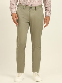 JadeBlue - Men Green Cotton Blend Solid Slim Fit Trouser