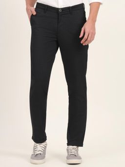 JadeBlue - Men Black Cotton Blend Solid Slim Fit Trouser