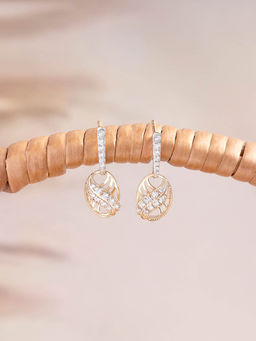 Mia by Tanishq - Basketry Weave Gold and Diamond Drop Earrings