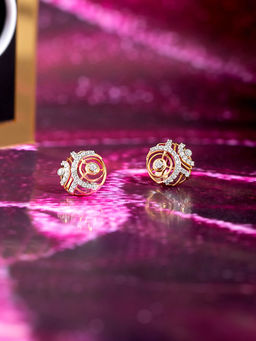 Mia by Tanishq - Laser Swirl Gold and Diamond Stud Earrings