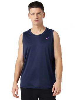 ASICS - Men Navy Blue Solid CONTRAST STITCH Tank