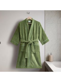 SPACES - Dark Green Spaces Exotica Cotton 350 GSM Dobby Solid Premium Medium Bath Robe