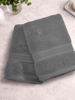 SPACES - Dark Grey Spaces Opulent Cotton 550 GSM Dobby Solid Premium Hand Towels (Pack of 2)