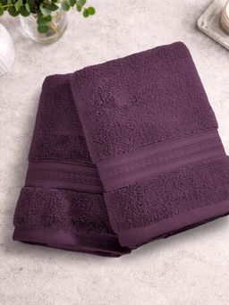 SPACES - Dark Violet Spaces Opulent Cotton 550 GSM Dobby Solid Premium Hand Towels (Pack of 2)