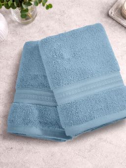 SPACES - Blue Spaces Opulent Cotton 550 GSM Dobby Solid Premium Hand Towels (Pack of 2)