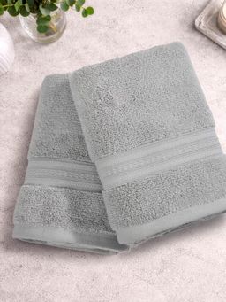 SPACES - Light Grey Spaces Opulent Cotton 550 GSM Dobby Solid Premium Hand Towels (Pack of 2)