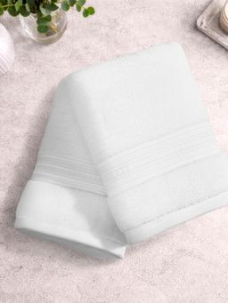 SPACES - White Spaces Opulent Cotton 550 GSM Dobby Solid Premium Hand Towels (Pack of 2)