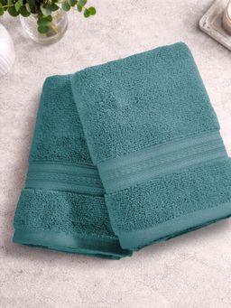 SPACES - Teal Spaces Opulent Cotton 550 GSM Dobby Solid Premium Hand Towels (Pack of 2)